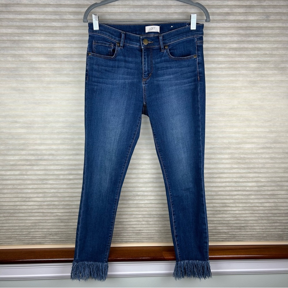 Loft Fringed Hem Mid Rise Jeans Eclectic Timeless Classic Festival Western